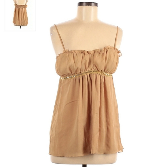 Miss Chievous Tops - Miss Chievious Spagetti Strap Tank Top Ruched Sequin Detail Gold Medium M EUC